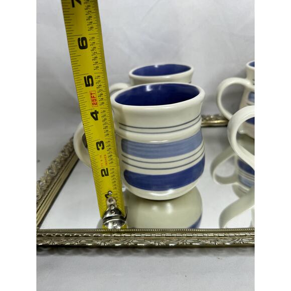 Set of Four Vintage Pfaltzgraff “Rio” Coffee Cups Blue and White Stoneware Mugs - Picture 5 of 8